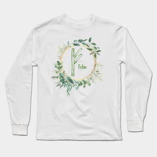 Fehu Rune Nordic Futhark Flower Wreath Runic Long Sleeve T-Shirt